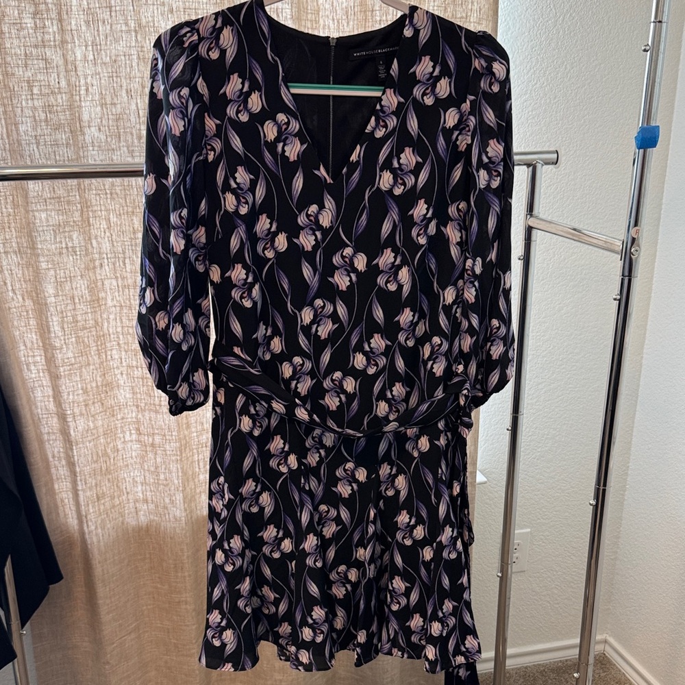 White House Black Market Black and Purple Floral Dress